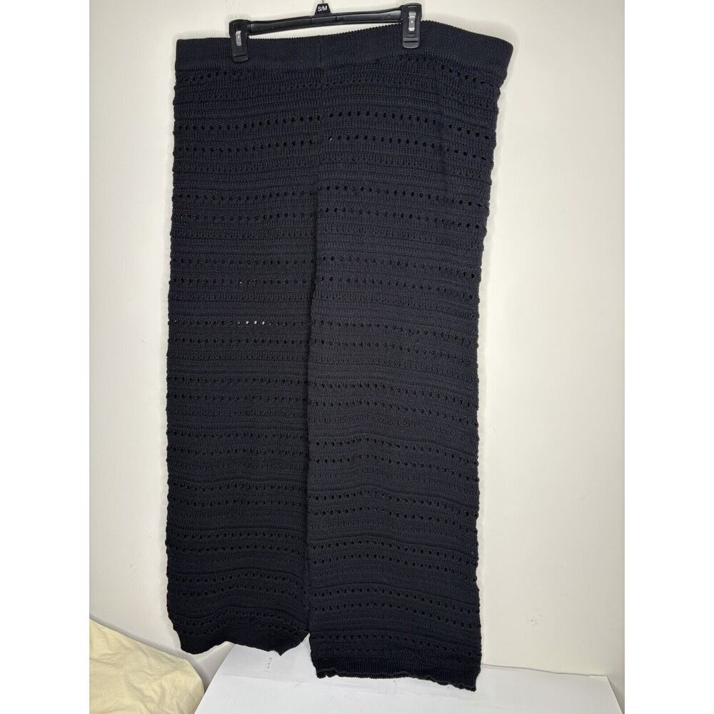 Boohoo Womens Size 24 Pants Black Knit Pull On Wide Leg Crochet Boho Hippie - Picture 1 of 10